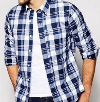 White And Navy Blue Checked Flannel Shirt